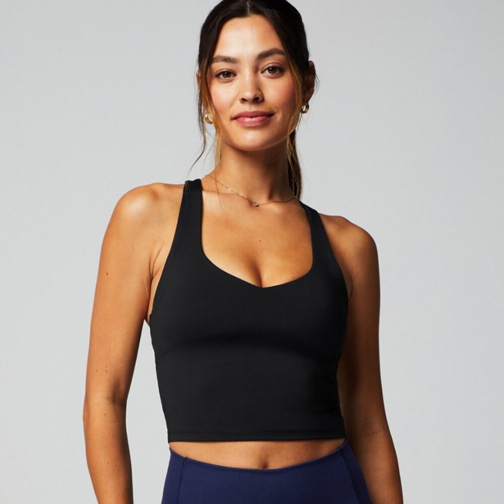 Fabletics Anywhere Cropped Built-In Bra Tank, Size L, Black, NWT
